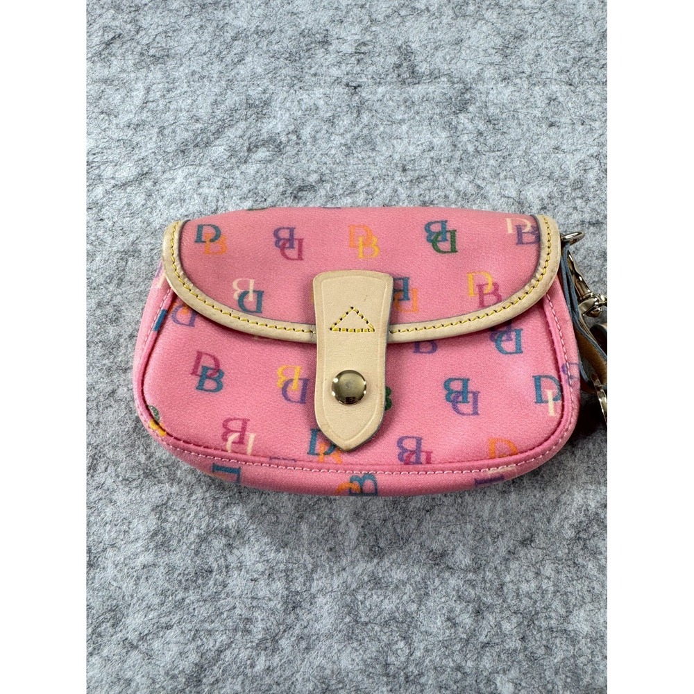 Vintage Dooney & Bourke Rainbow Monogram Pink Canvas Flap Wristlet Pouch Y2K - Picture 2 of 8